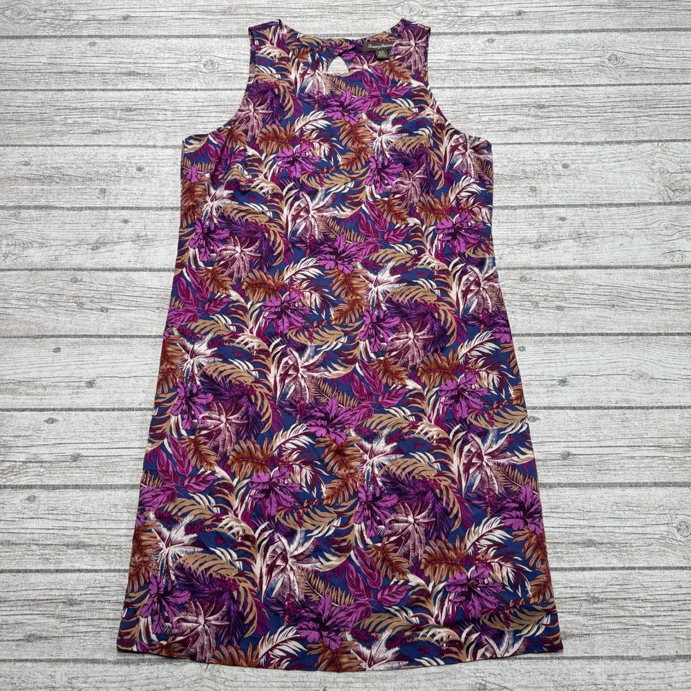 Tommy Bahama Shift Dress Women's S Purple Tropical Palm Leaf Sleeveless Summer